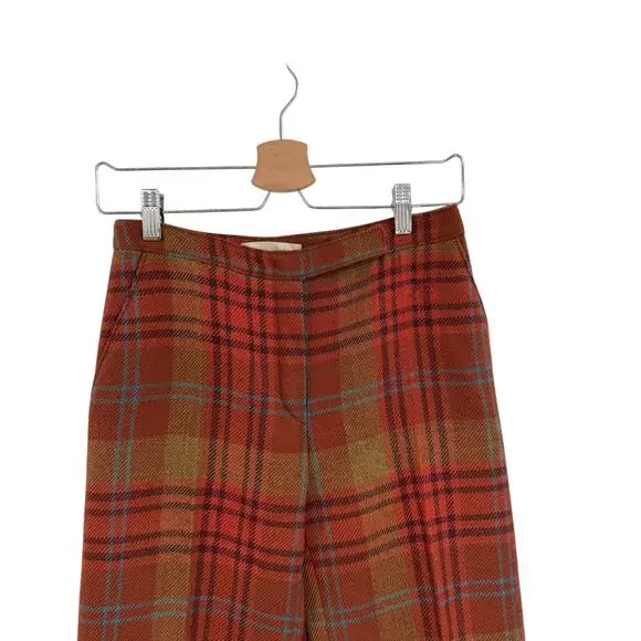 Valentino Plaid Wool Pants Red Brown Straight Leg Cuffed Trouser Womens 4 - Picture 2 of 15